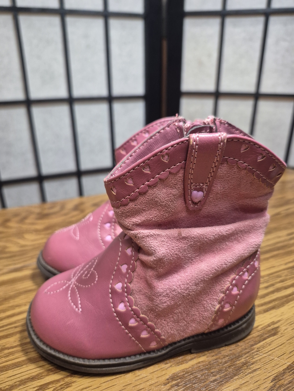 Girls' Pink Heart Trim Cowboy Boots SIZE 4